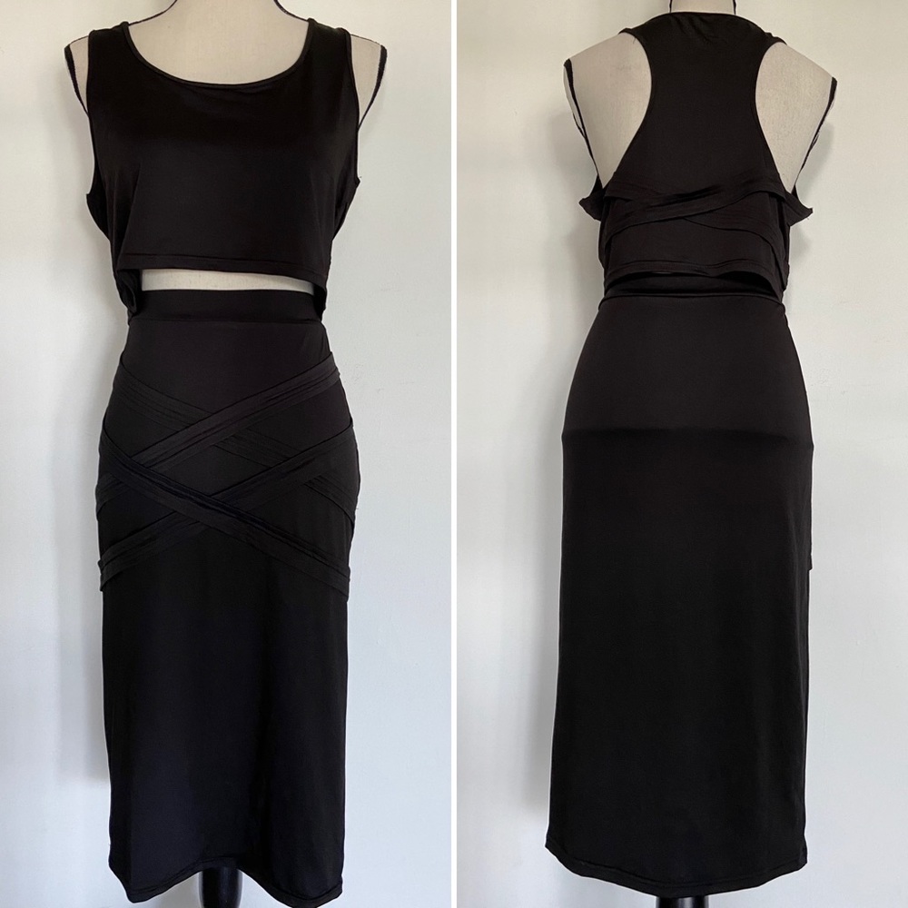 Two Piece Black Crop Top & Fitted Pencil Skirt